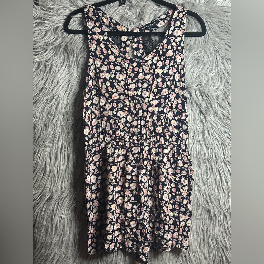 Sweet Rain Floral Romper with Pink and Cream Accents